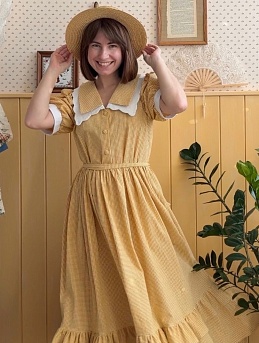 Платье из вареного хлопка "Мелкая клетка" цв.медово-желтый