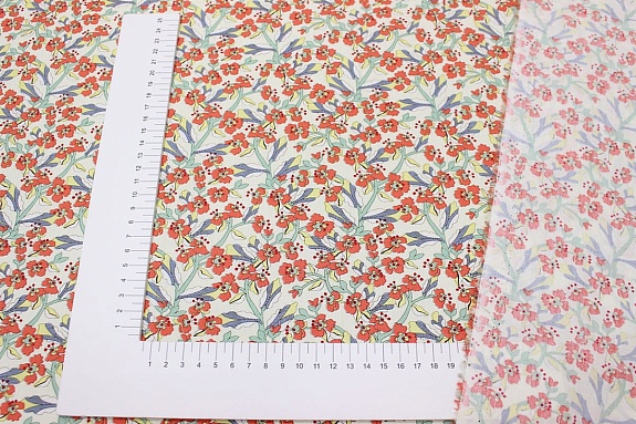 Импорт. хлопок "Цветочный блюз на бледно-желтом", ш.1.48м, хлопок-100%, 100гр/м.кв