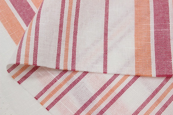 Холст полотенечный "Узкая полоска" цв.персиковый/сиренево-бордовый, ш.0.5м, лен-30%, хл-70%