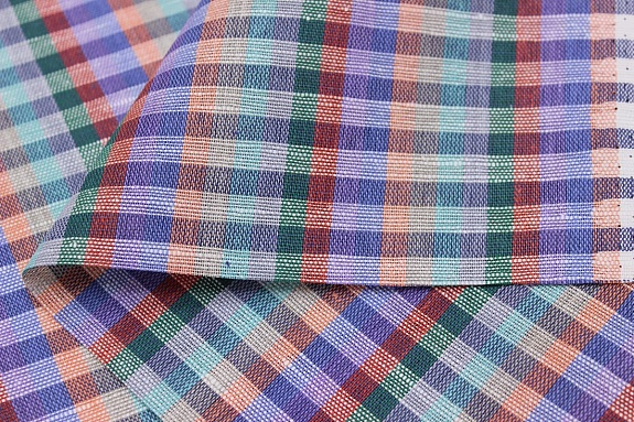 Холст полотенечный "Цветная клетка" цв.зеленый/сиреневый, ш.0.5м, лен-30%, хл-70%, 140гр/м.кв