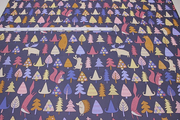 Сатин "Загадочный лес" цв.серо-фиолетовый, ш.1.60м, хлопок-100%, 110гр/м.кв