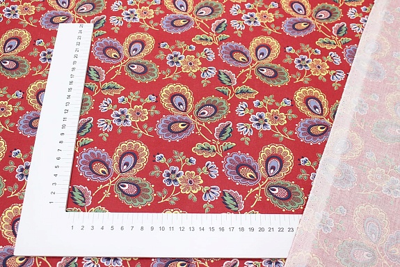 Поплин "Павушка" цв.красный, СОРТ2, ш.1.5м, хлопок-100%, 110гр/м.кв