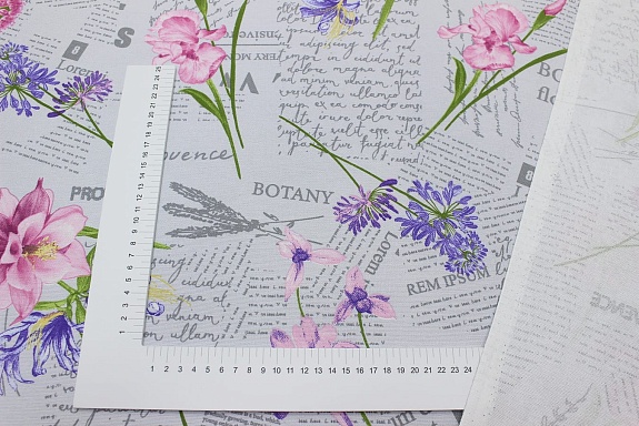 Рогожка "Садовая флористика" цв.бледный серо-голубой, ш.1.5м, хлопок-100%, 165гр/м.кв