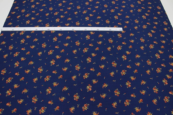 Штапель Премиум "Цветочные букетики" цв.темно-синий, ш.1.45м, вискоза-100%, 120гр/м.кв