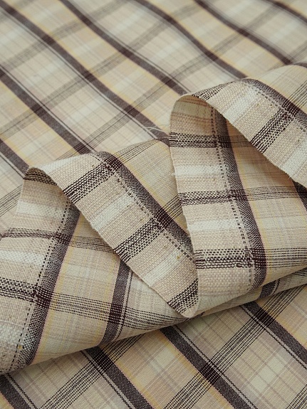 Ткань блузочно-сорочечная "Бежево-коричневая клетка", ш.1.5м, хлопок-100%, 100гр/м.кв