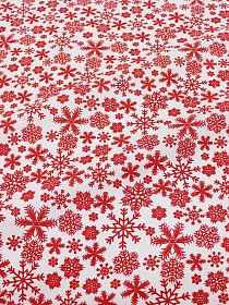 Бязь "Красные снежинки на белом", СОРТ2, ш.1.5м, хлопок-100%, 120гр/м.кв