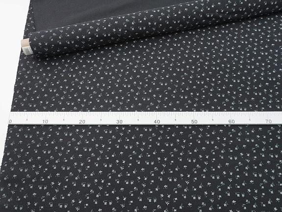 Теплый хлопок "Цветочки - мотылечки" цв.черный, СОРТ2, ш.1.50м, хлопок-100%, 160гр/м.кв