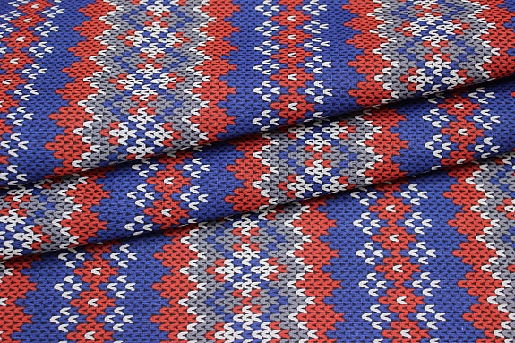 Бязь "Вязаный орнамент" цв.синий/красный, ш.1.5м, хлопок-100%, 120гр/м.кв