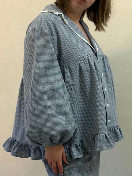 Домашний костюм из вареного хлопка "Мелкая двойная клетка"