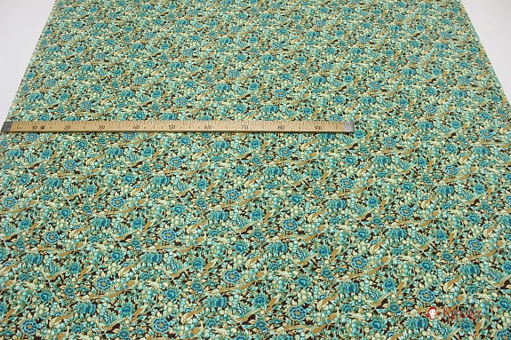 Плательный хлопок с микр.начесом "Чудесный сад" цв.морская волна, ш.1.5м, хлопок-100%, 180гр/м.кв