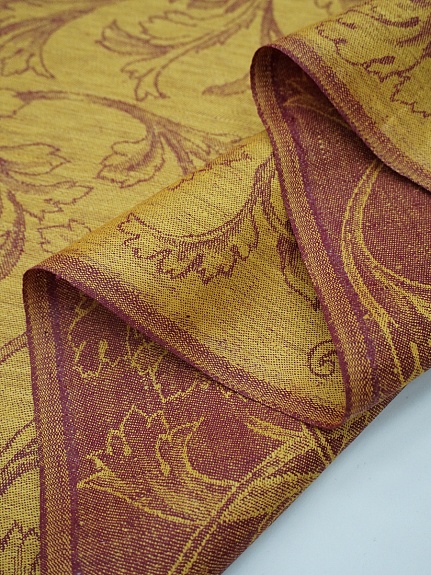 Льняной жаккард "Ренессанс" цв.бордовый/золотисто-желтый, ш.1.7м, лен-100%, 205гр/м.кв