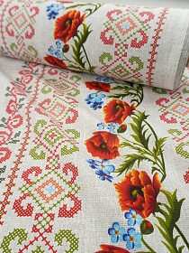Рогожка "Маки по кайме", ш.1.5м, хлопок-100%, 165гр/м.кв