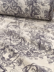 Муслин двухслойный с эф.жатости "Туаль де Жуи-Дикий мир" цв.чернильный, ш.1.4м, хл-100%, 120гр/м.кв