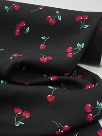 Штапель "Вишенки на черном", ш.1.45м, вискоза-100%, 95гр/м.кв 