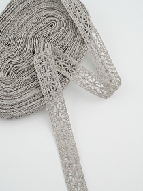 Кружево цв.серо-бежевый с оливковым оттенком, ш.15мм, хлопок-90%, п/э-10%, 10м#052833