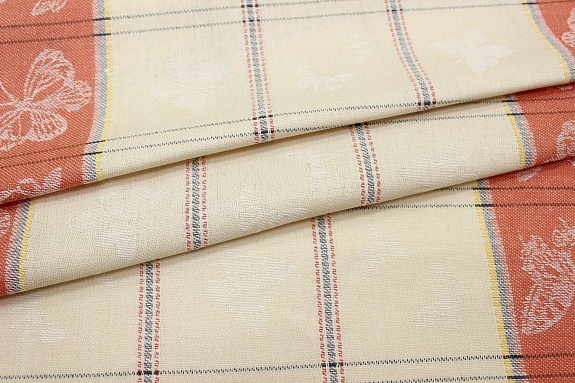 Холст полотенечный жаккард "Бабочки по кайме" цв.терракотовый, ш.0.5м, лен-30%, хл-70%