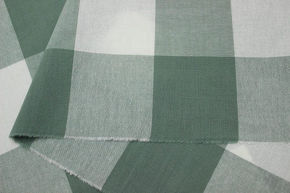 Вареный (стираный) хлопок"Клетка (6.5*7.0см)" цв.т.серо-мятный/молочный, ш.2.5м, хл-100%, 115гр/м.кв