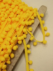 Тесьма "Помпоны" цв.темно-желтый, шир.тесьмы без помпона-8мм; помпон Ø-11мм, п/э-100%