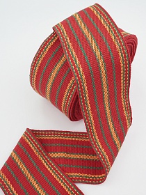 Лента тканая для поясов, 80мм Желто-зеленая строчка на красном