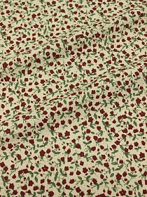 Теплый хлопок "Бордовые лютики на телесно-желтом", СОРТ2, ш.1.50м, хлопок-100%, 160гр/м.кв
