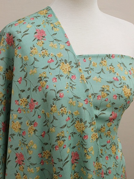 Штапель "Цветочное великолепие", цв.винтажная мята, ш.1.46м, вискоза-100%, 100гр/м.кв