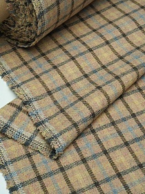 Шерсть пальтово-костюмная Твид "Клетка" цв.песочный, ш.1.5м, шерсть-20%, п/э-80%, 340гр/м.кв