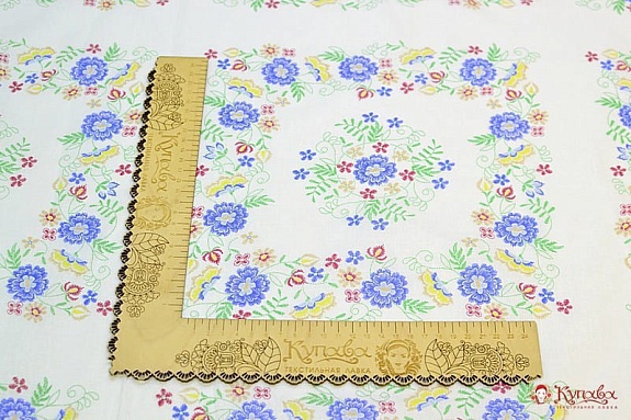 Ситец Крой носовых платков "Вышитые платочки" цв.синий, ш.1,35м, хл-100%, 85гр/м.кв, раппорт 33см