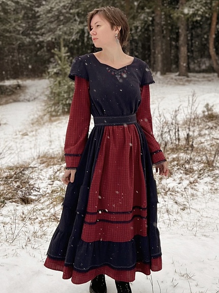 Платье из Пестряди "Чернильная клетка"