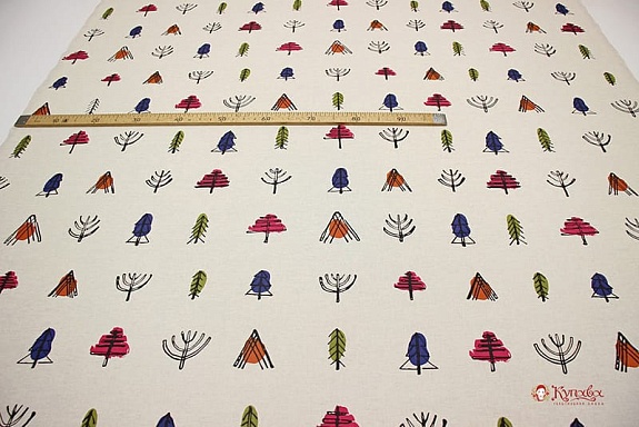 Полулен "Этно-лес на суровом", ш.1.5м, лен-30%, хлопок-70%, 147гр/м.кв