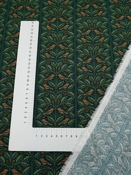 Импорт. хлопок Digital "Лесные птички" цв.темно-зеленый, ш.1.5м, хлопок-100%, 95гр/м.кв