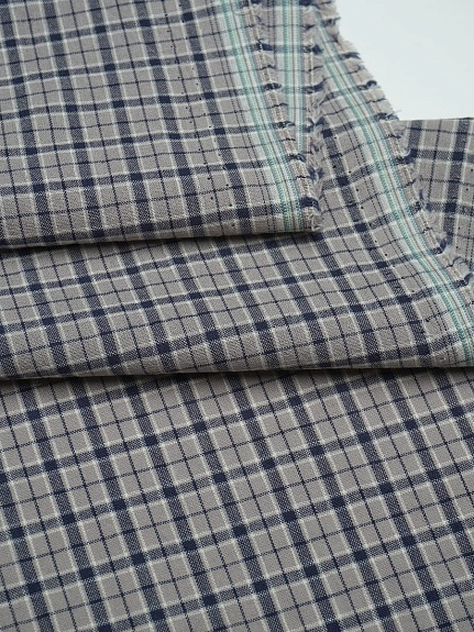 Вареный (стираный) хлопок "Синяя клетка на сером", ш.2.5м, хлопок-100%, 115гр/м.кв