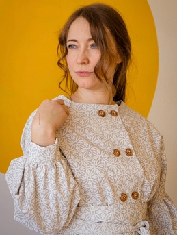 Платье из полульна "Белый цветочный орнамент"