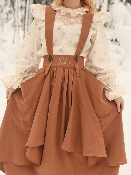 Сарафан из плательного хлопка в коричнево-горчичном цвете