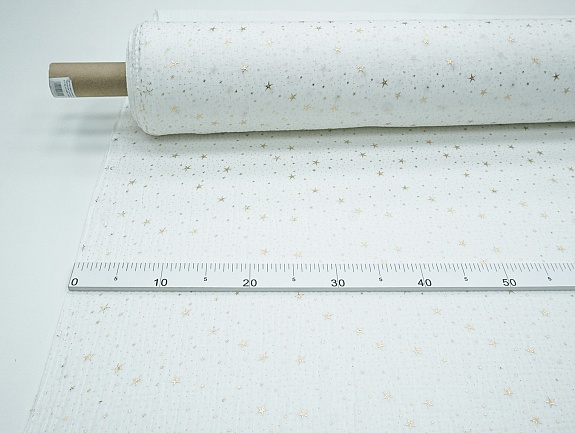 Муслин двухслойный с эф.жатости "Звездочки" (золотой глиттер) цв.белый, ш.1.4м, хл-100%, 140гр/м.кв