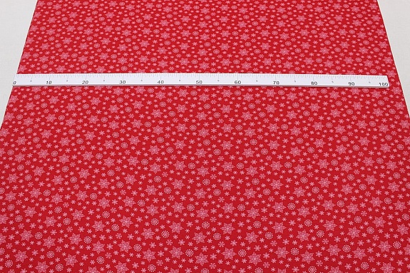 Футер 2-х нит. начес "Белые снежинки на красном", ш.2.1м(1.05м*2,чулок), Карде, хлопок-100%