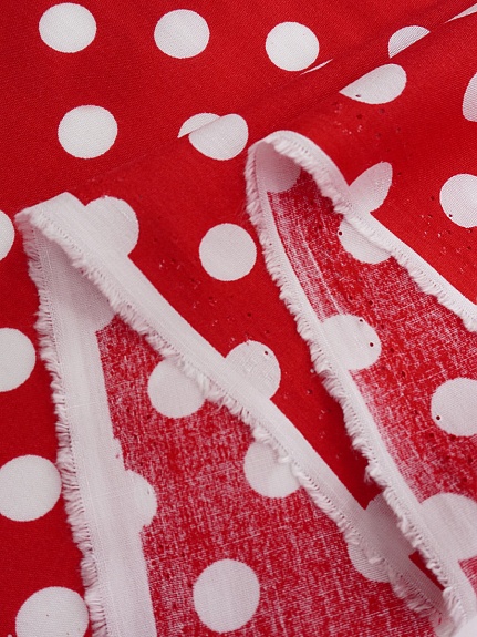 Штапель "Белый горох (11мм)" цв.красный, ш.1.45м, вискоза-100%, 95гр/м.кв