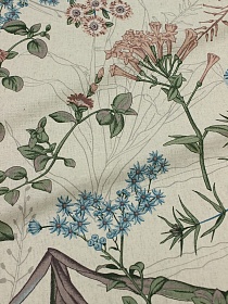 Полулен "Летнее раздолье-голубые цветы" (на суровом), ш.2.2м, лен-30%, хлопок-70%, 150гр/м.кв