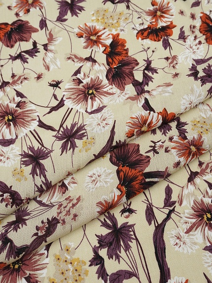 Креп-вискоза с эфф.жатости "Музыка цветов" цв.бежевый, ш.1.38м, вискоза-100%, 120гр/м.кв