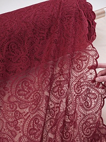 Кружевное полотно "Милада" (фестон с 2х ст.) цв.бордовый, ш.1.3м, хлопок-80%, нейлон-20%, 100гр/м.кв