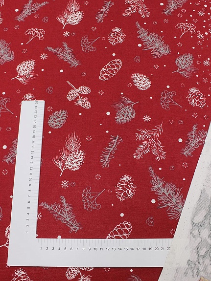 Рогожка "Новогодняя пора" цв.красный, ш.1.5м, хлопок-100%, 165гр/м.кв