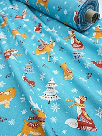 Мерный лоскут (ткань в отрезах) Рогожка "Зимняя сказка" цв.пыльно-бирюзовый,  ш.1.5м, хлопок-100%, 180гр/м.кв