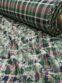Фуле с вареным эффектом "Клетка" цв.хвойно-зеленый/чернильный, ш.1.4м, хлопок-100%, 180гр/м.кв