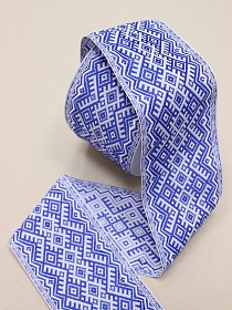 Жак.лента 85мм Крупный орнамент васильковый на белом