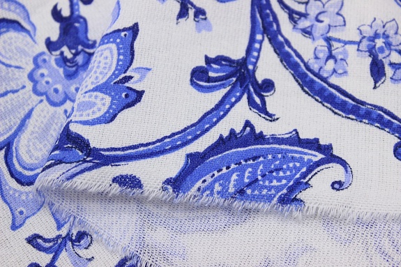 Саржа "Синий цветочный узор на белом", ш.1.5м, хлопок-100%, 200гр/м.кв