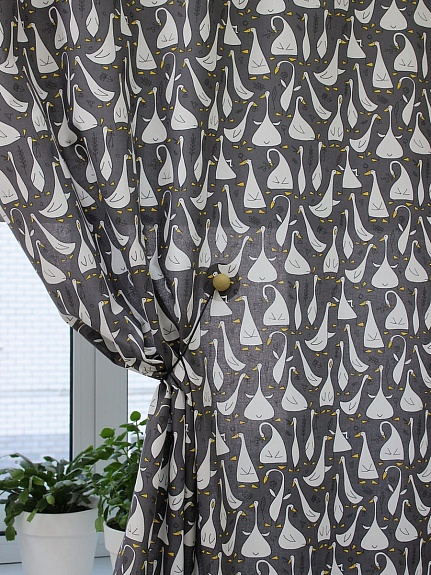 Полулен "Гусиная история" цв.графитово-серый, ш.1.5м, лен-30%, хлопок-70%, 147гр/м.кв