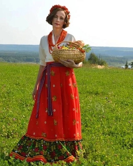 Юбка из рогожки "Красная рябина"