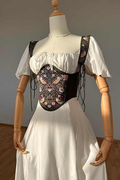 Корсет из хлопка "Райские птички" цв.чернильный