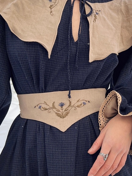 Платье из пестряди "Мелкая клетка" цв.серый/темно-синий