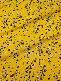 Штапель Премиум "Цветочный ветерок" цв.горчично-желтый, ш.1.4м, вискоза-100%, 120гр/м.кв