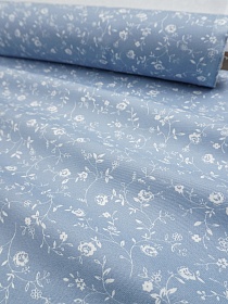 Ткань Дак "Роза Вьюнок" цв.голубой джинс, ш.1.8м, хлопок-65%, п/э-35%, 210гр/м.кв